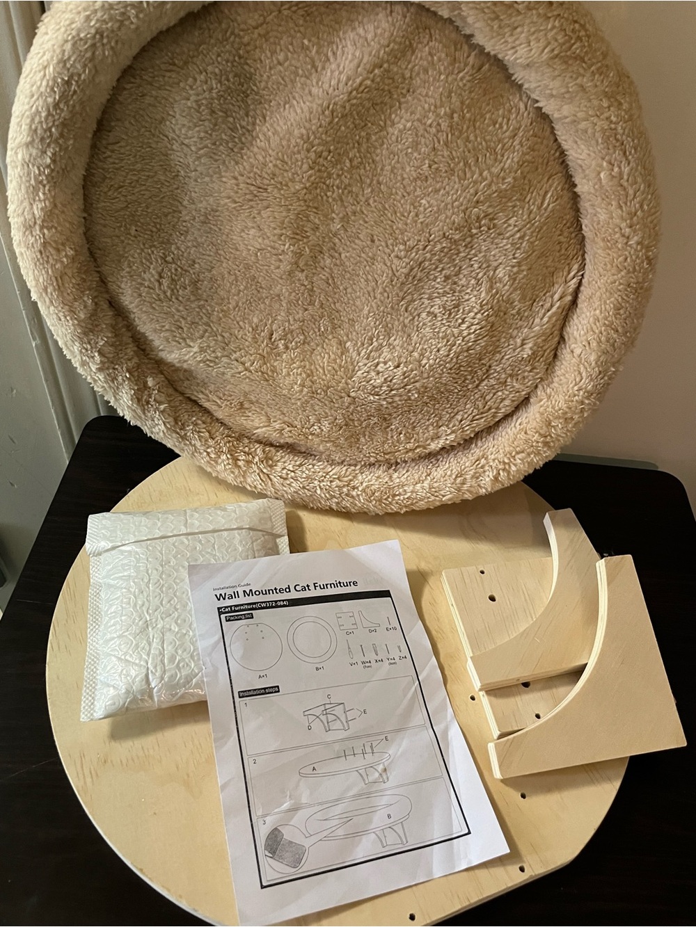 Plush Wall-Mounted Cat Bed in Beige - Picture 6 of 7